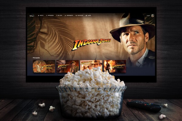 Indiana Jones movies and a bowl of popcorn
