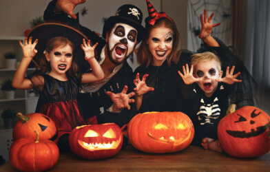 A family celebrating Halloween