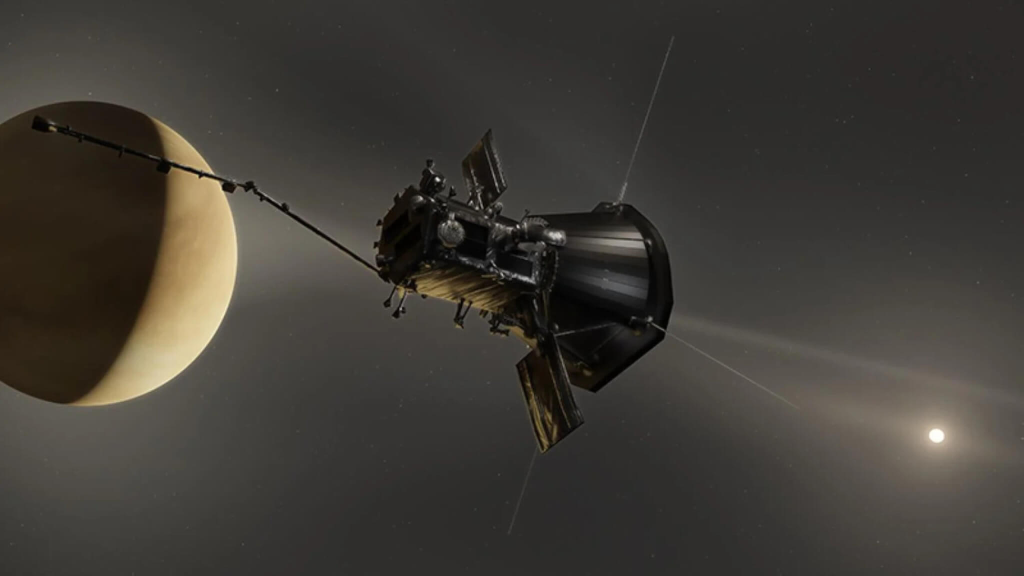 Artist's depiction of the Parker Solar Probe flying past Venus