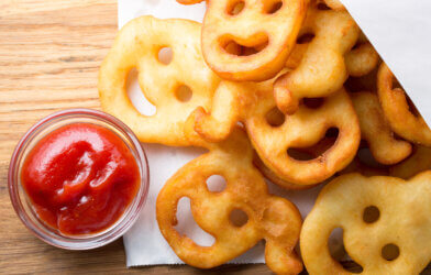 funny faces of fried potatoes.