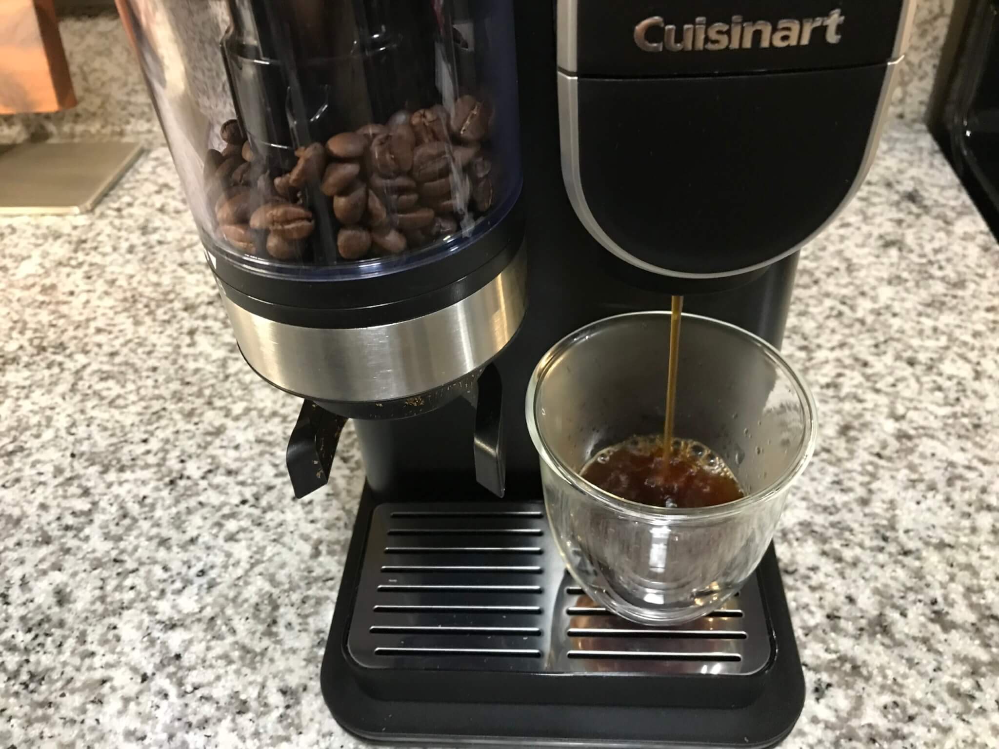 Cuisinart Single Serve Coffee Maker + Coffee Grinder brews a cup