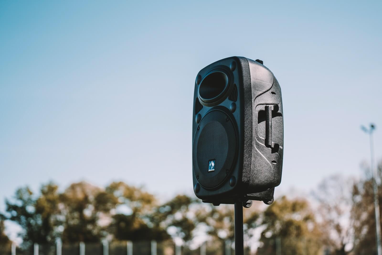 A mounted outdoor speaker