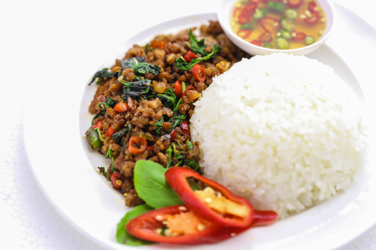 Pad Kra Pao Moo and Rice