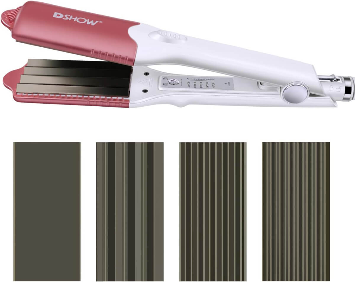 DShow Hair Crimper with 4 Interchangeable Titanium Ceramic Flat Crimping Iron Plates