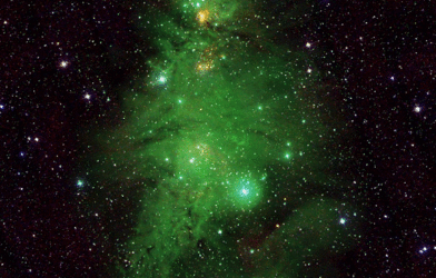 This composite image shows the Christmas Tree Cluster.