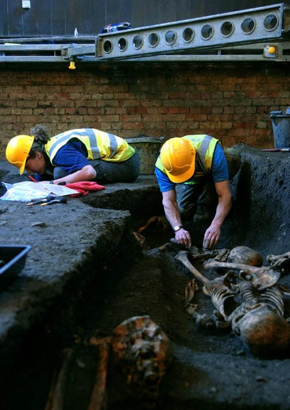 Members of the Cambridge Archaeological Unit at work on the excavation of the Hospital of St. John the Evangelist in 2010. 