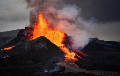 Mt. Fagradalsfjall erupting in Iceland