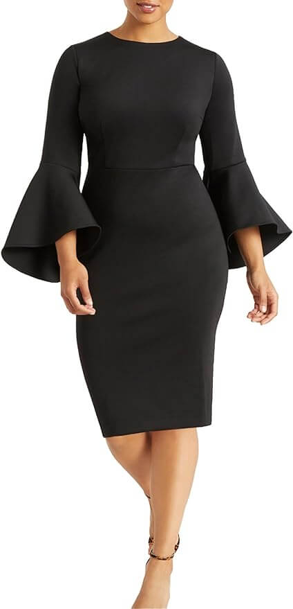 ELOQUII Women's Plus Size Flare Sleeve Scuba Dress
