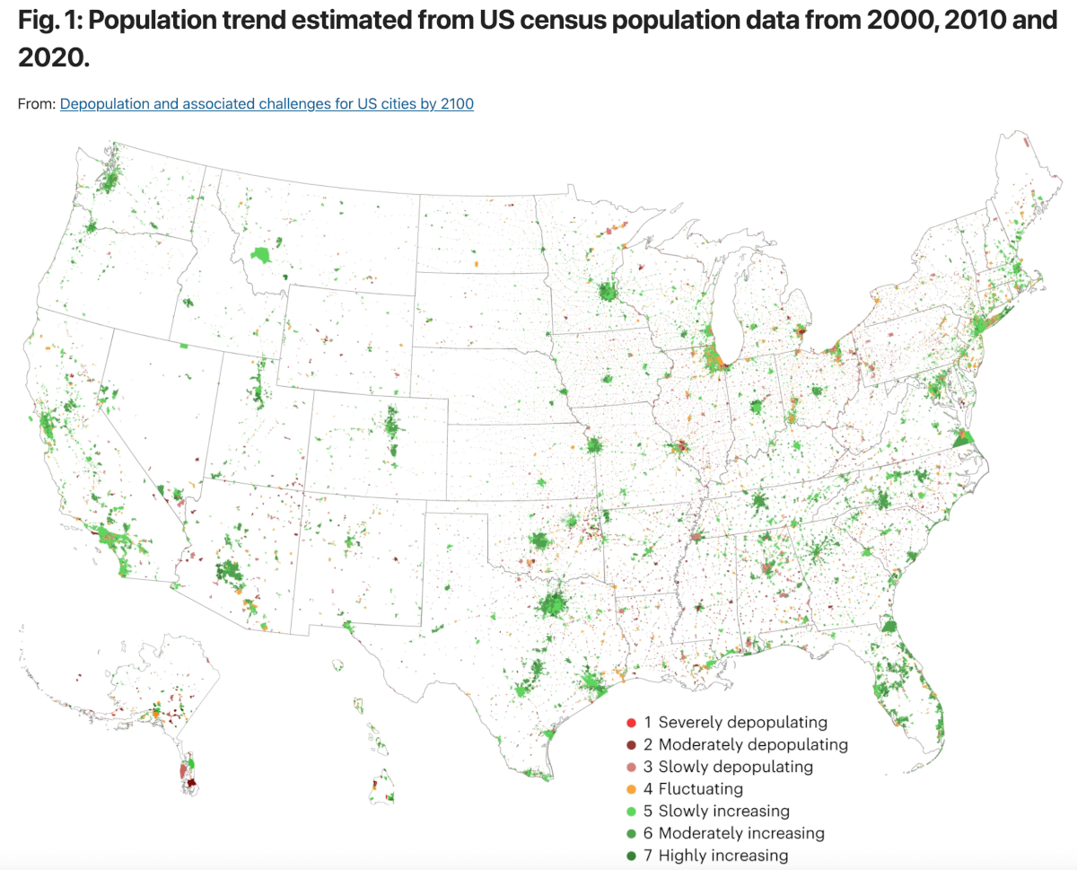 Population trend estimated from US census population data from 2000, 2010 and 2020.