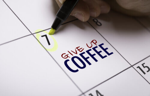 Calendar marked with "Give Up Coffee" date