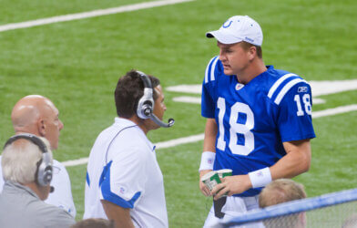 Peyton Manning, Indianapolis Colts quarterback, watches the game between Indianapolis Colts and Cincinnati Bengals on September 2, 2010