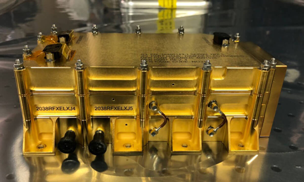 The Radar Imager for Mars' Subsurface Experiment (RIMFAX) electronics box before being integrated into the Perseverance rover at NASA's Jet Propulsion Laboratory in Pasadena, Calif. 