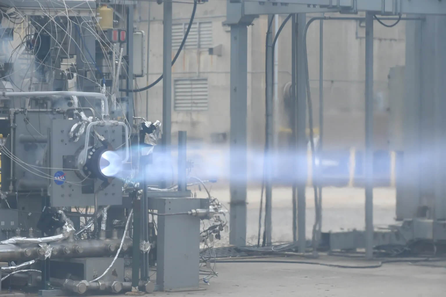 Engineers at NASA’s Marshall Space Flight Center in Huntsville, Alabama, conduct a successful, 251-second hot fire test of a full-scale Rotating Detonation Rocket Engine combustor in fall 2023, achieving more than 5,800 pounds of thrust