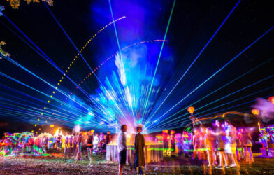 A music festival with neon lights