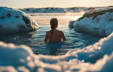 Woman ice bathing