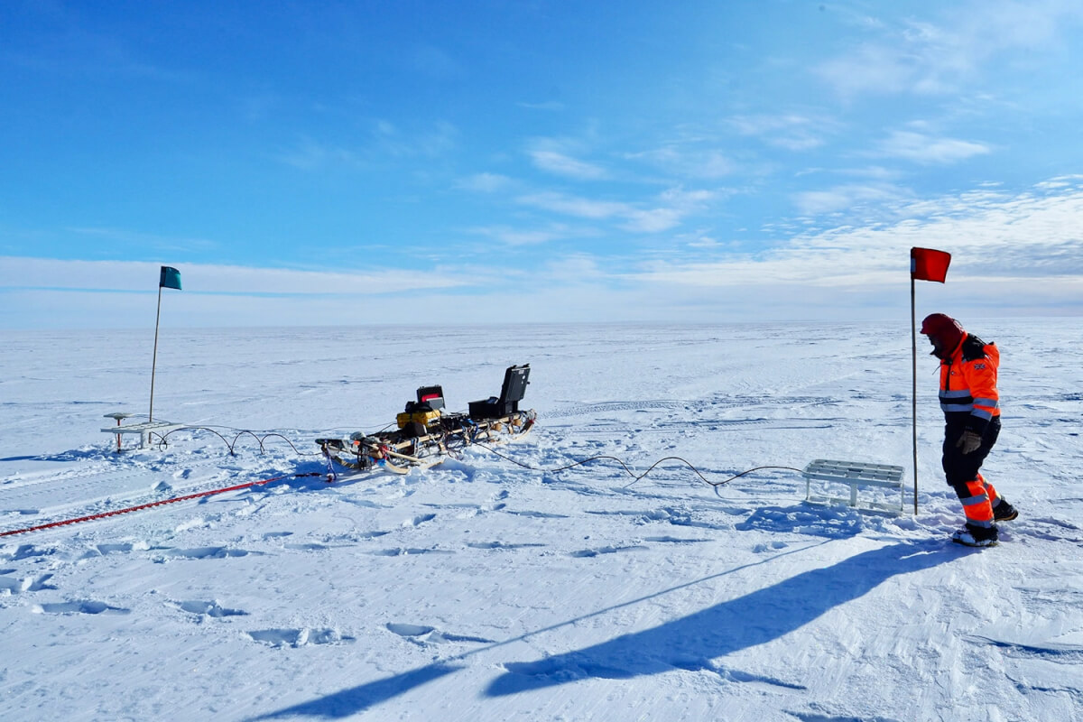 Collecting ground-based radar data to image kilometers of ice with electromagnetic waves