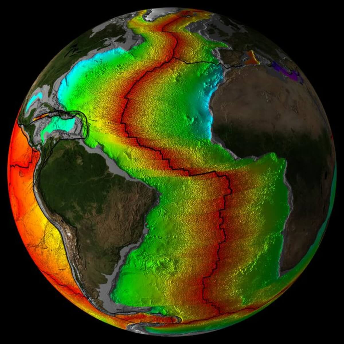 Atlantic Ocean Crustal Age Image with Plates