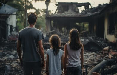 Family returning to site of a natural disaster