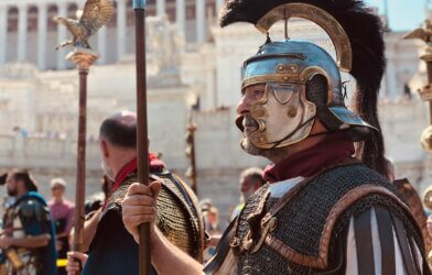 person wearing roman soldier costume