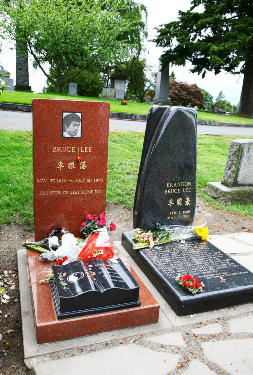 Bruce Lee and son, Brandon Lee's gravesite at Lake View Cemetery in Seattle