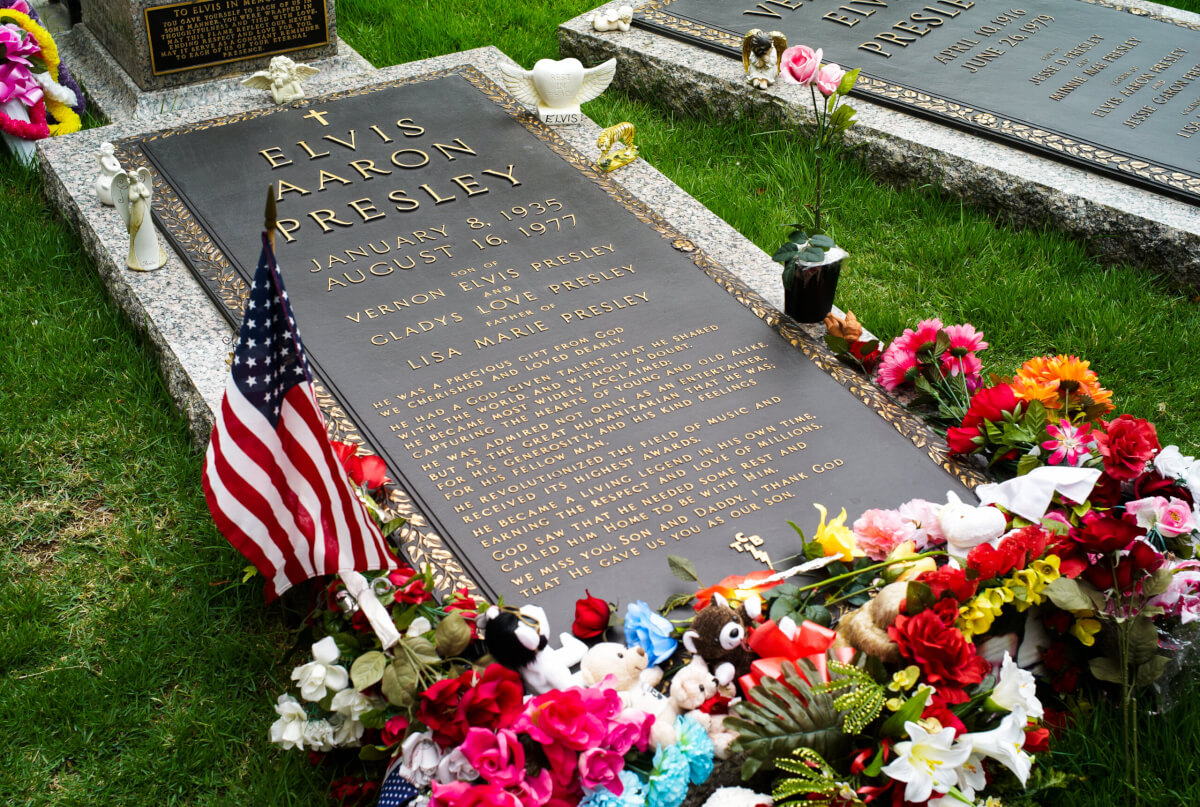 Elvis Presley's grave at Graceland in Memphis, Tennessee