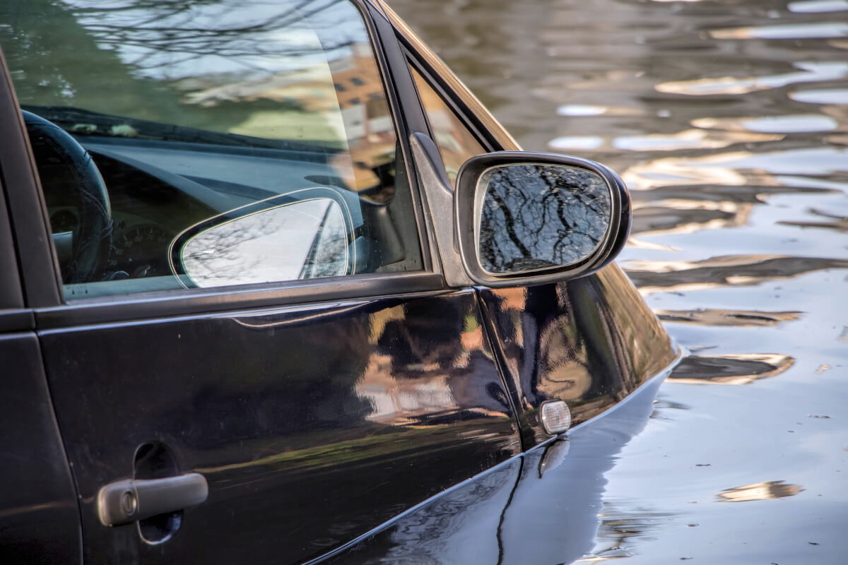 Submerged car in water