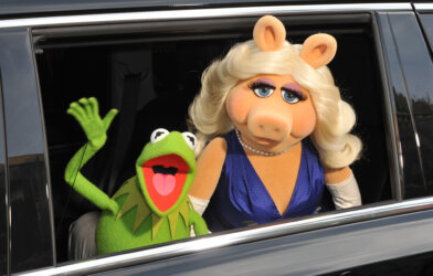Muppets' characters Kermit the Frog & Miss Piggy at the world premiere of their movie Disney's "Muppets Most Wanted" at the El Capitan Theatre