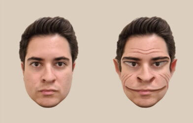 Computer-generated images of the distortions of a male face, as perceived by the patient with prosopometamorphopsia
