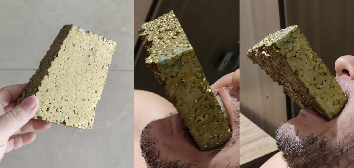 Researcher Cicero Moraes recreated the brick using Styrofoam to see if it could fit in a mouth. 