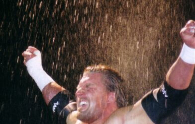 Triple H celebrating a WWE win