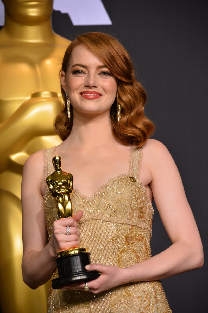 Emma Stone with her first Oscar for "La La Land" in 2017