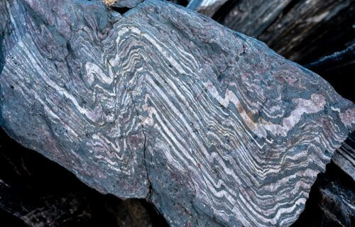 An example of the 3.7 billion year old banded iron formation that is found in the northeastern part of the Isua Supracrustal Belt.