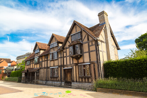 William Shakespeare's Birthplace on Henley street in Stratford-upon-Avon in a beautiful summer day, England, United Kingdom 