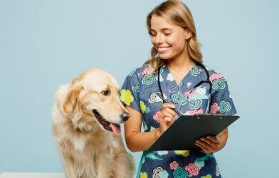 Veterinarian with cute dog