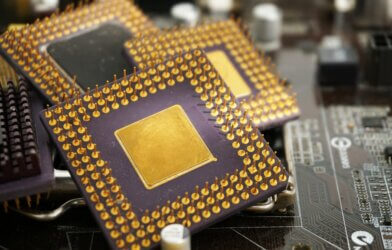 Old Cpu Microprocessor chips coated in gold