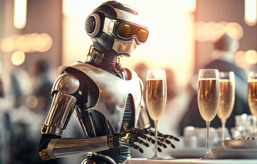 robot waiter with wine