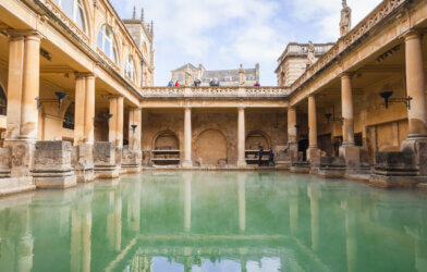 Tourists visit the Roman baths of Bath, Somerset. One of the most popular landmarks of the city.