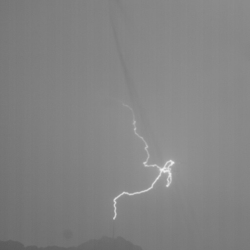 High-speed camera image of an upward positive lightning flash.
