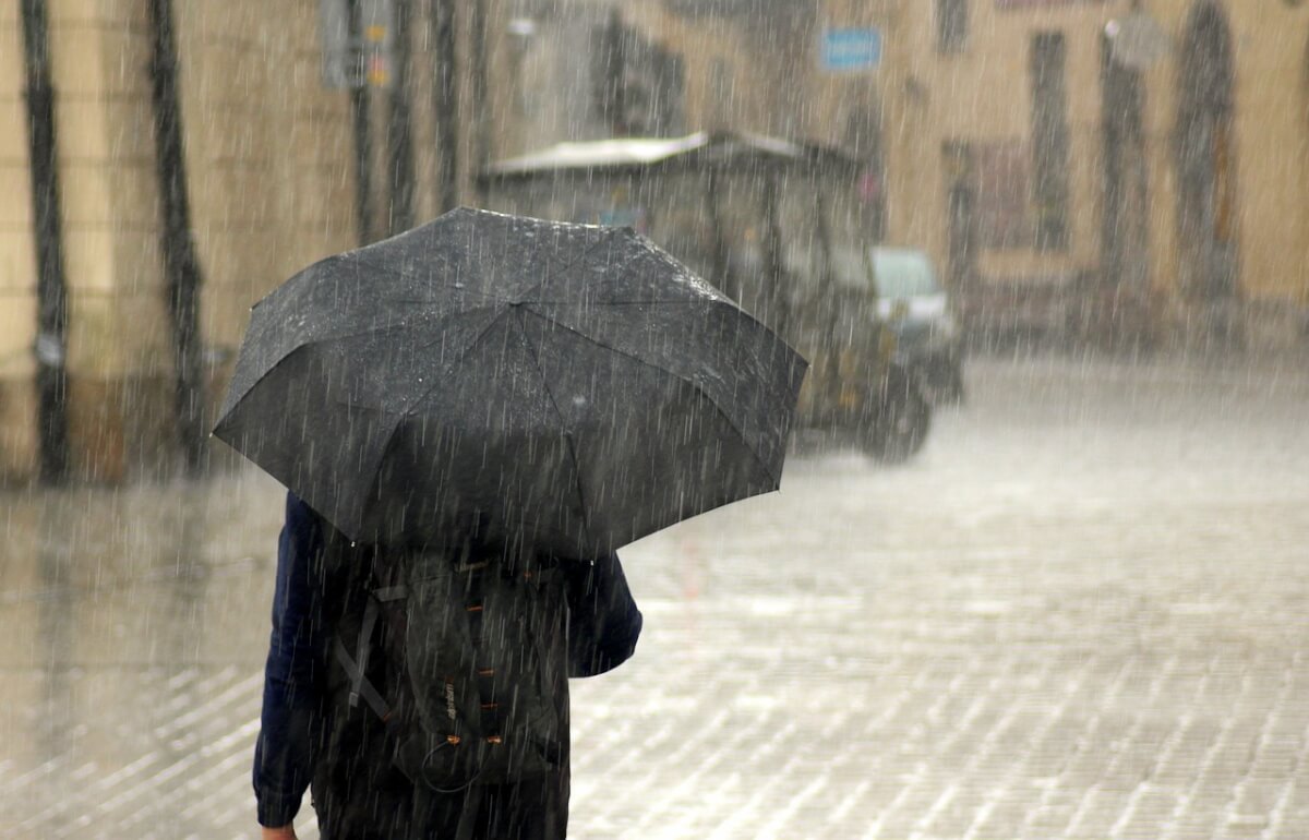 rainfall person under umbrella