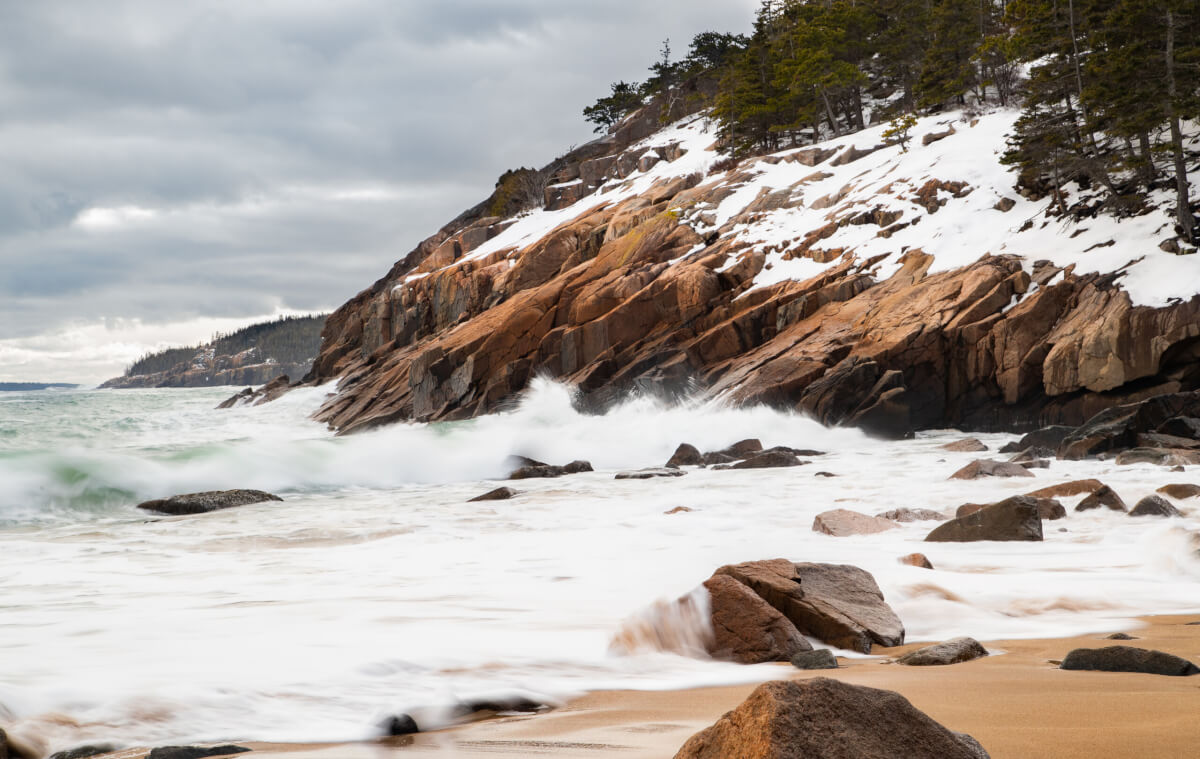 Sand Beach in Acadia National Park during winter